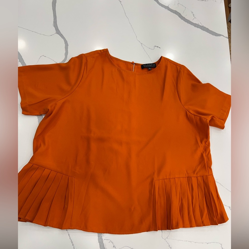 Eloquii Orange Boxy Pleated Short Sleeve Blouse size 18